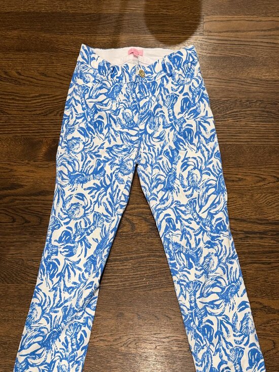 Lilly Pulitzer Pants - Lilly Pulitzer Blue White Lobster Crab Nautical Nantucket Print Pants Size 2